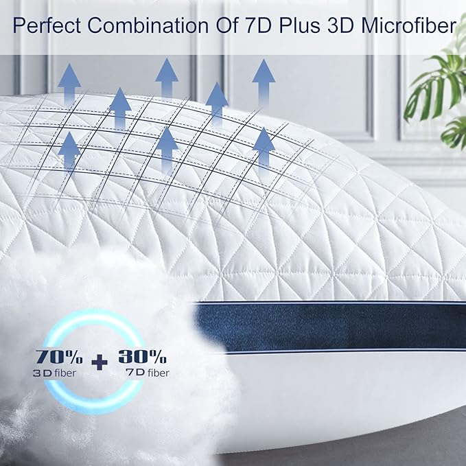 Pillows Queen Size Set of 2, Queen Pillows 2 Pack, Cooling Hotel Luxury Pillow for Bed Sleeping, Supportive Breathable Down Alternative Gusseted Pillow for Side Stomach or Back Sleepers