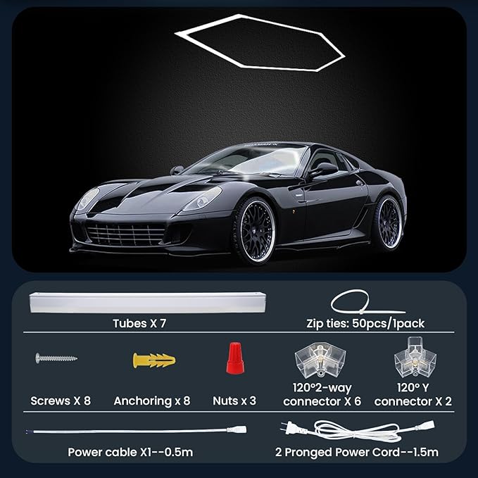 Hexagon Garage LED Lights.1 Grid 53W 6350LM 6500K Hex Ceiling Led Light.Higher Brightness Hexagon Led Light System for Garage Barbershop Warehouse