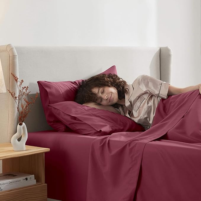 Nestl Twin XL Sheet Set - College Dorm Size - Luxury 1800 Ultra-Soft Microfiber Twin Extra Long Bed Sheets - Deep Pockets - Easy Fit - Extra Soft - 3 Piece Set (Twin XL, Burgundy Red)