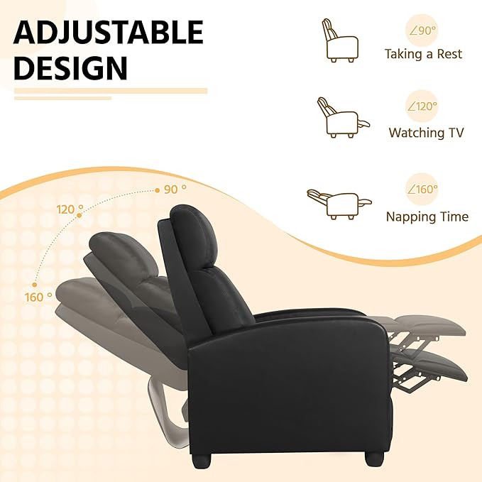 Yaheetech Recliner Chair PU Leather Recliner Sofa Home Theater Seating with Lumbar Support Overstuffed High-Density Sponge Push Back Recliners Armchair for Living Room