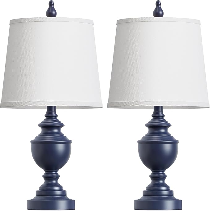 PARTPHONER Retro Table Lamps Set of 2, Bedside Lamp for Bedroom Rustic Farmhouse Table Lamps for Living Room, Vintage Nightstand Lamps with White Shades, Blue
