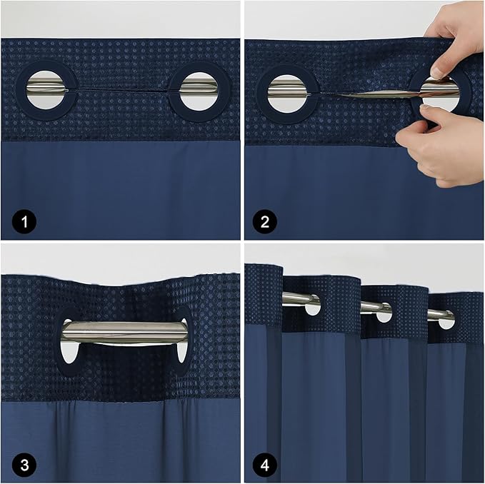 Colorful Star Small Stall Waffle Weave Shower Curtains, 256GSM Heavy Duty Shower Curtain with Snap in Fabric Liner, Hotel Style No Hook Waterproof Bathroom Curtain Set, 36 x 75 Inch, Navy Blue
