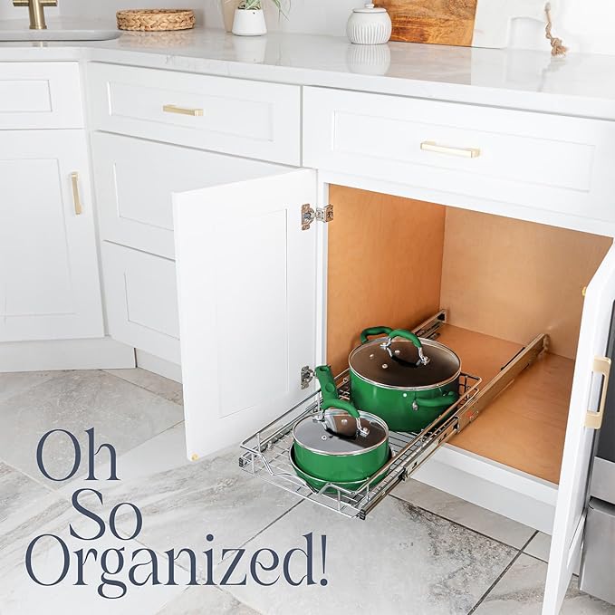 HOLDN’ STORAGE Pull Out Cabinet Organizer, Heavy Duty Caddy w/Lifetime Limited Warranty -26”W x 21”D - Requires At Least 27-1/4” Cabinet Opening, Steel Metal Cabinet Drawers Slide Out, Chrome