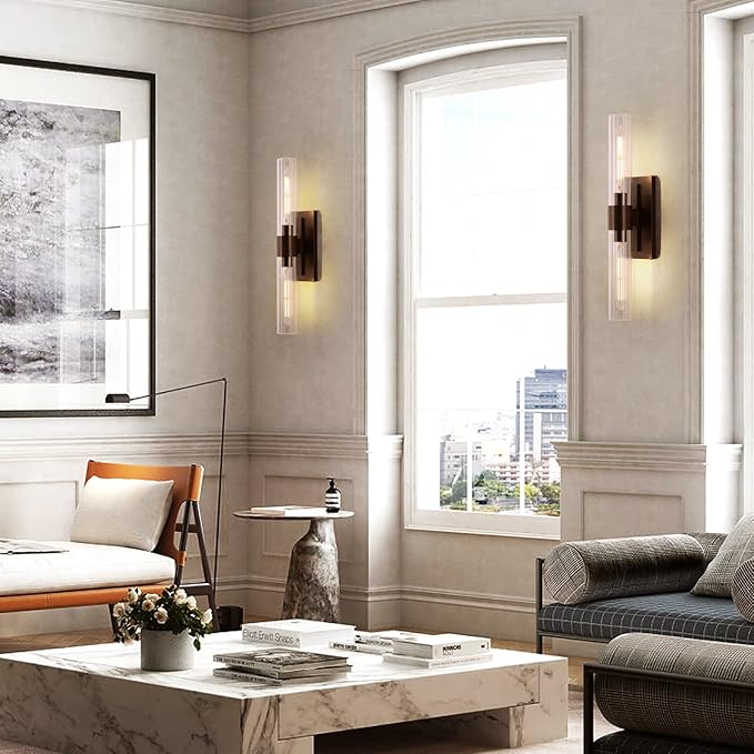 Modern Wall Sconces, 22.8in Black, 2-Light Indoor Wall Mounted Sconces, Bathroom Vanity Light for Living Room, Bedroom, Staircase