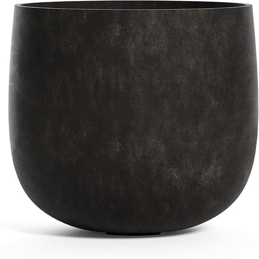 Mondo Large Planter – Brown Stone Finish – Fiberglass Indoor/Outdoor and Weather-Resistant Round Planter (26" D x 24" H Exterior, 24.6" D x 24" H Interior)