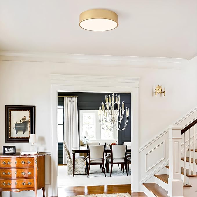 Modern Flush Mount Ceiling Light, 2-Lights Gold Ceiling Light, Minimalistic Ceiling Lamp Acrylic Shade Lighting Fixture for Bedroom Laundry Room Foye Hallway(11.8 Inch)