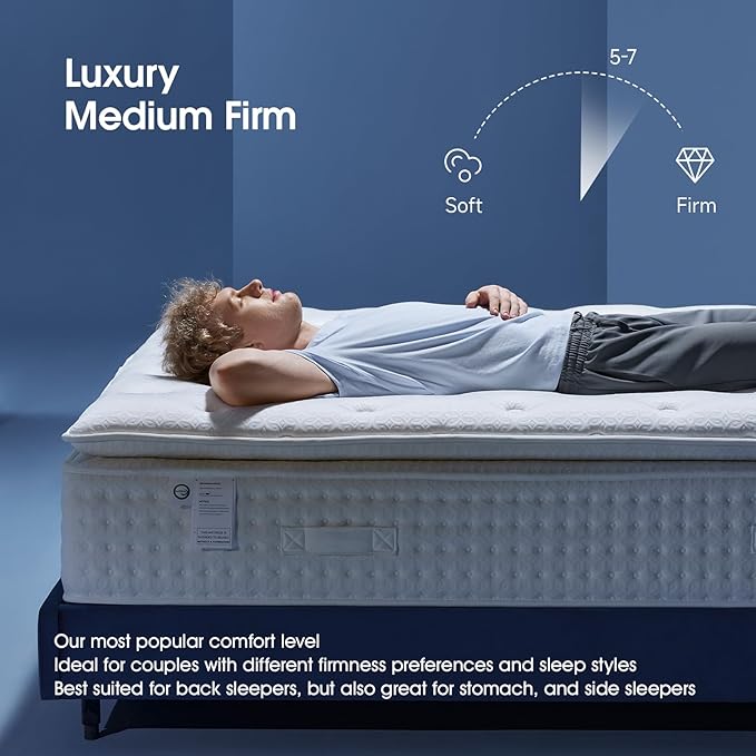 14 Inch Queen Size Mattress, Medium Firm Hybrid Bed with Tencel Cooling Cover, Gel Memory Foam, Dual Pocket Springs, Pressure Relief, Motion Isolation, CertiPUR-US Certified, No Fiberglass