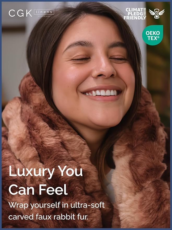 Fluffy Throw Blanket King Size - Faux Fur Throw for Couch or Bed - Plush Soft Extra Thick Faux Fur Rabbit Blanket - Comfy, Warm & Breathable - Luxury Minky Tie Dye Bedding - 90" x 108", Marble Brown