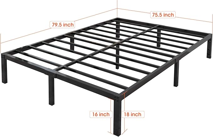 18 Inch Tall 3500lbs Heavy Duty Bed Frame Metal Platform/Maximum Storage/Mattress Foundation/Steel Slats Support/Noise Free/Box Spring Replacement,King