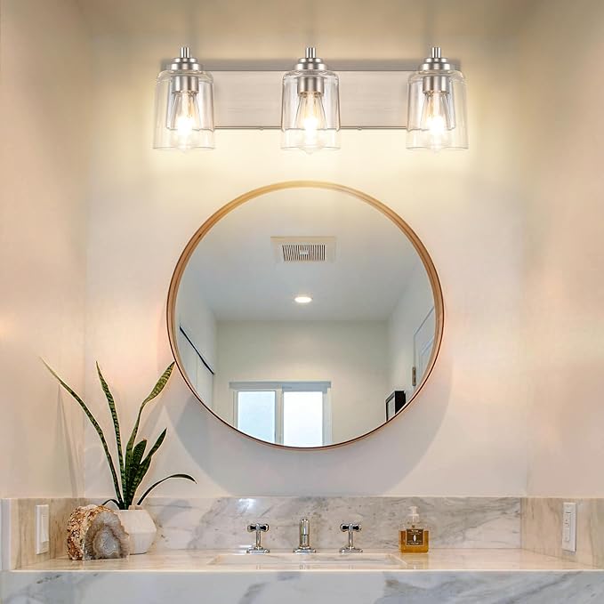 Solfart Brushed Nickel Vanity Light - 3 Light Bathroom Lights Over Mirror