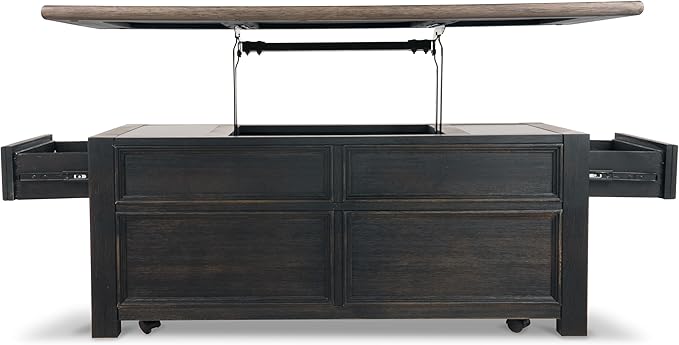 Signature Design by Ashley Tyler Creek Rustic Farmhouse Lift Top Coffee Table with Drawers, Brown & Black