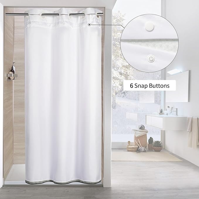 MitoVilla Emerald Green Ombre Waffle Small Stall Shower Curtain 36 x 74, No Hooks Needed Half Size Narrow Fabric Cloth Shower Curtain Set with Snap-in Liner for Modern Bathroom Decor