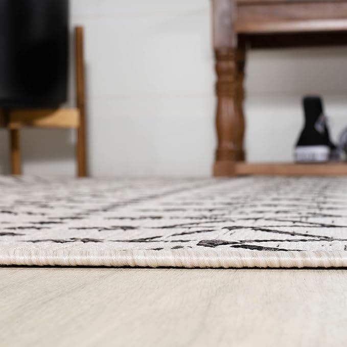 JONATHAN Y Moroccan Geometric Indoor Outdoor Area Rug 4X6 Cream/Black, Ourika Textured Weave for Backyard, Patio, Porch, Easy-Cleaning, High Traffic, Pet-Friendly, Non-Shedding (SMB108I-4)