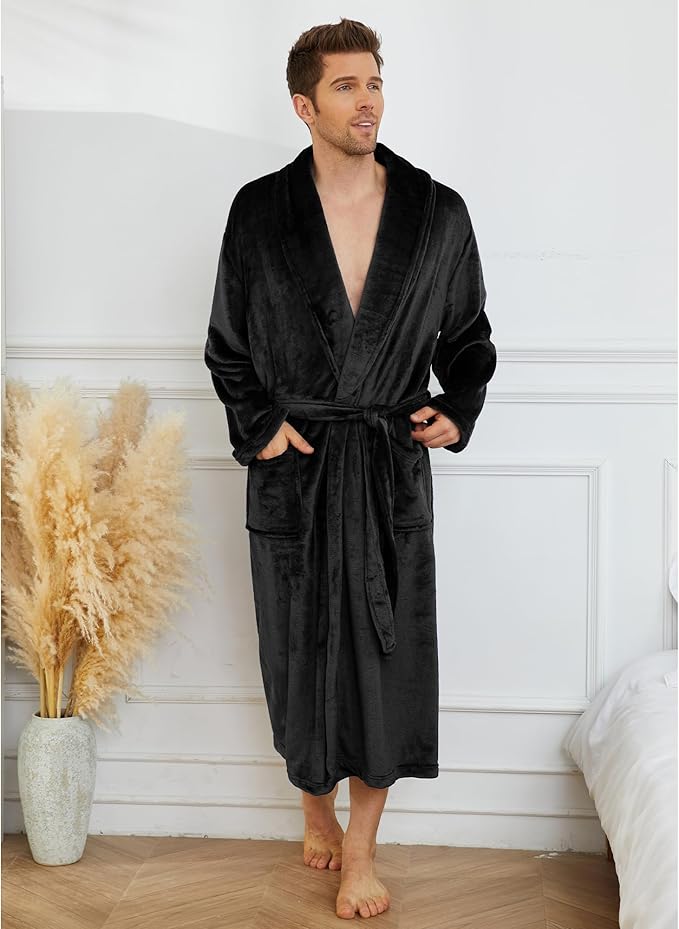U2SKIIN Mens Fleece Robe Plush Collar Shawl Bathrobe