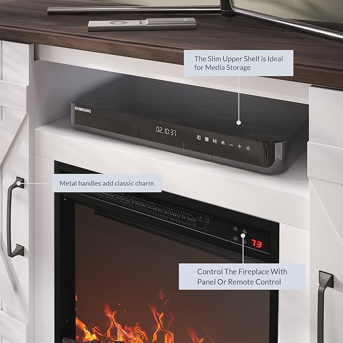 BELLEZE 47" TV Stand with 18" Electric Fireplace Heater & Media Entertainment Center Console Table for TV up to 50" with Open Storage Shelves & Cabinets - Veropeso (White)