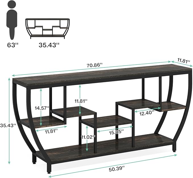 Tribesigns 70.9 Inch Long Sofa Table with Shelves, Rustic Console Table with Storage, Industrial Entryway Table TV Stand, Behind Couch Table Accent Tables for Living Room, Hallway, Foyer, Dark Grey