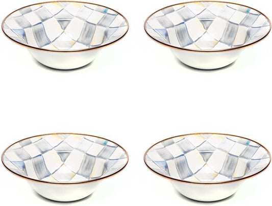 MACKENZIE-CHILDS Enamel Breakfast Bowl, Unique Soup Bowl or Cereal Bowl, Dinnerware, Sterling Check, Set of 4