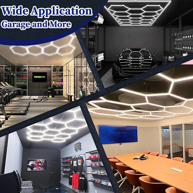 Hexagon Led Lights, Hexagon Garage Lights, 14 Grids High Brightness 680W 88400 Lumens Honeycomb Lights Ceiling for Auto Beauty Detailing Shop,Exhibition Hall, Gym