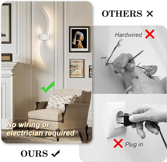 Battery Operated Wall Sconces Set of Two with Remote Control, Stepless Colors 3000K-6000K & Dimming, LED Chrome Wireless Wall Light for Living Room, Hallway, Bedroom, 39.3 Inch (2 Pack)