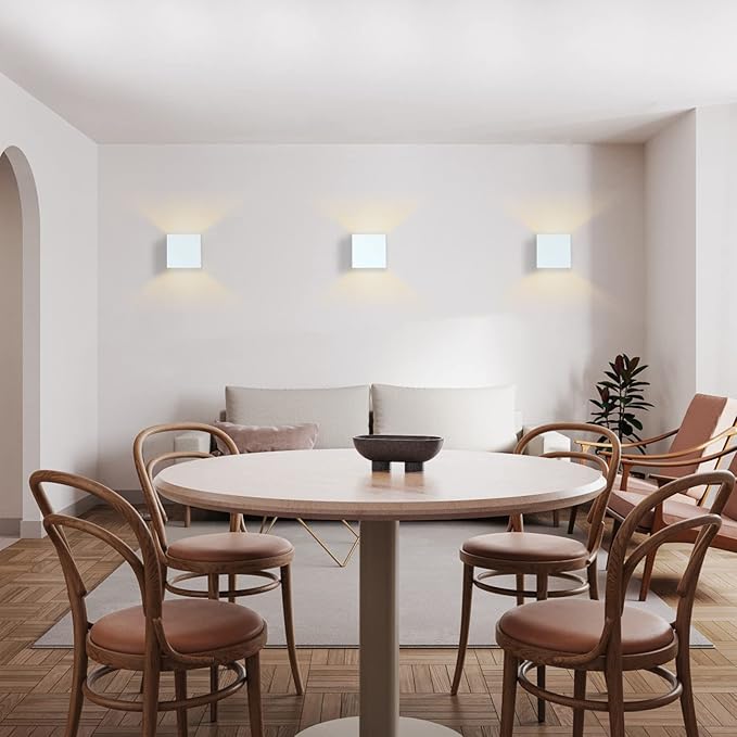 HEQIQEH White Modern Battery Operated Wall Sconces, LED Cube Indoor Up and Down Wall Lamp with Remote Control, Dimmable Cordless Wall Lighting Fixtures for Living Room,Bedside (White - 3 Pack)