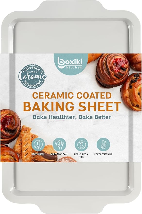 Boxiki Kitchen Nonstick Ceramic Jelly Roll Pan, 15 x 10 Inches - PTFE & PFOA Free Baking Pan Perfect for Every Kitchen - Multipurpose Cookie Sheet for Baking, Roasting, and More