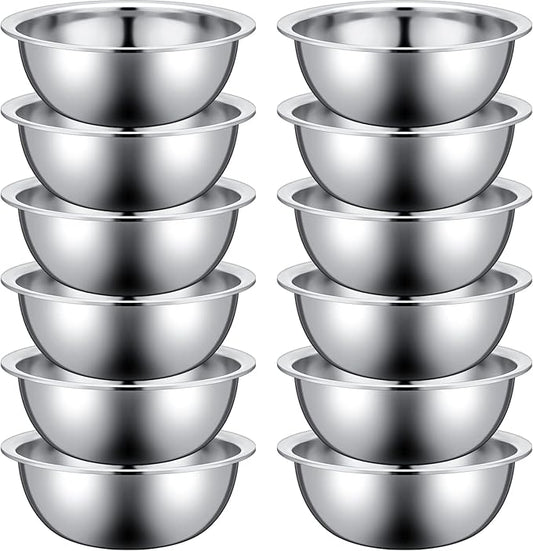 Pinkunn Set of 12 Stainless Steel Mixing Bowls, Nesting Metal Prep Salad Bowl Bulk Kitchen Large Reusable Baking Food Container for Hotel Restaurant Home Cooking, Silver(8.66 x 3 Inch)
