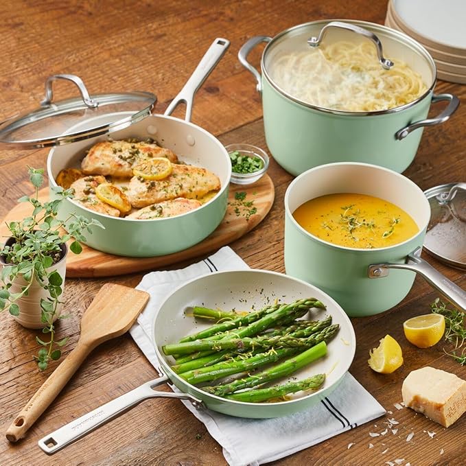 KitchenAid Hard Anodized Ceramic 9-Piece Nonstick Cookware Set – Includes Fry Pans, Saucepan, Stockpot, Durable, Even Heating, Oven Safe to 500°F, Pistachio