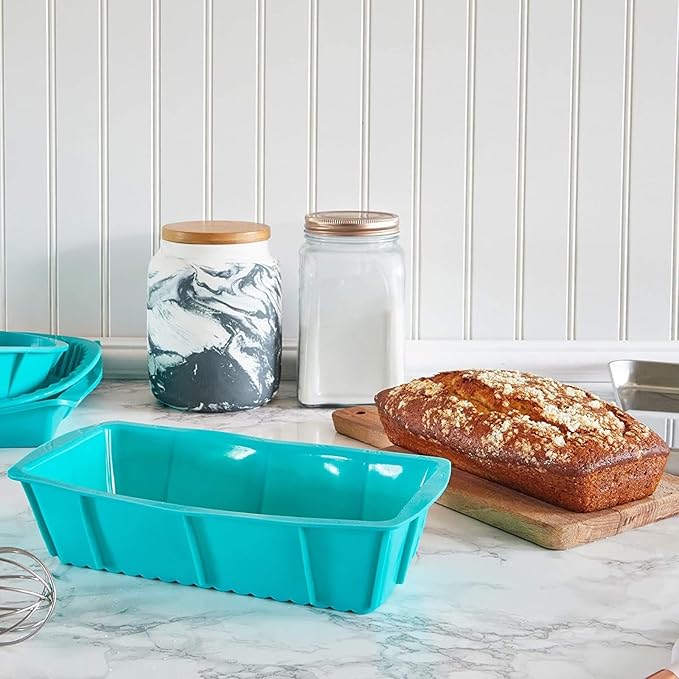 Juvale Silicone Baking Pans Set - 4-Piece Teal Set: Square, Rectangular, Round Cake & Pie - Nonstick Flexible Silicone Bakeware, Oven & Microwave Safe