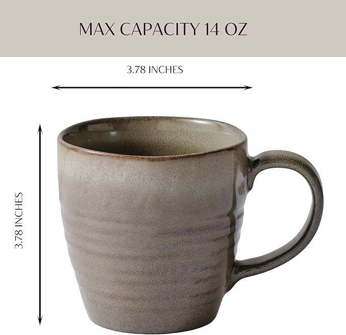 14 oz Coffee Mugs Set of 4, Ceramic Coffee Mugs with Handle – Reactive Glaze Stoneware Coffee Mug Set for Tea, Latte, Cappuccino, Cocoa, Hot Chocolate – Microwave & Dishwasher Safe - Green