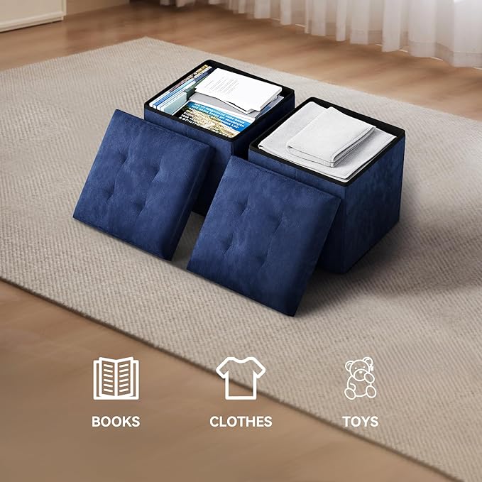 Storage Ottoman Bench, 15 Inch Ottoman Foot Rest, End of Bed Bench, Storage Chest, Load 700 lb, for Living Room, Bedroom, Entryway, Navy Blue