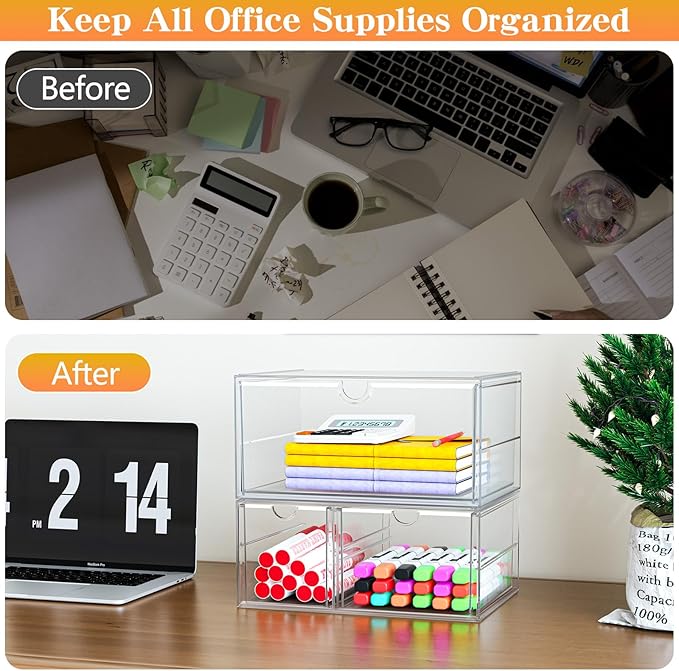 Makeup Organizer with 3 Drawers, Acrylic Organizer, Desk Organizers and Accessories, Dustproof Storage Drawers for Office Art Craft Supplies