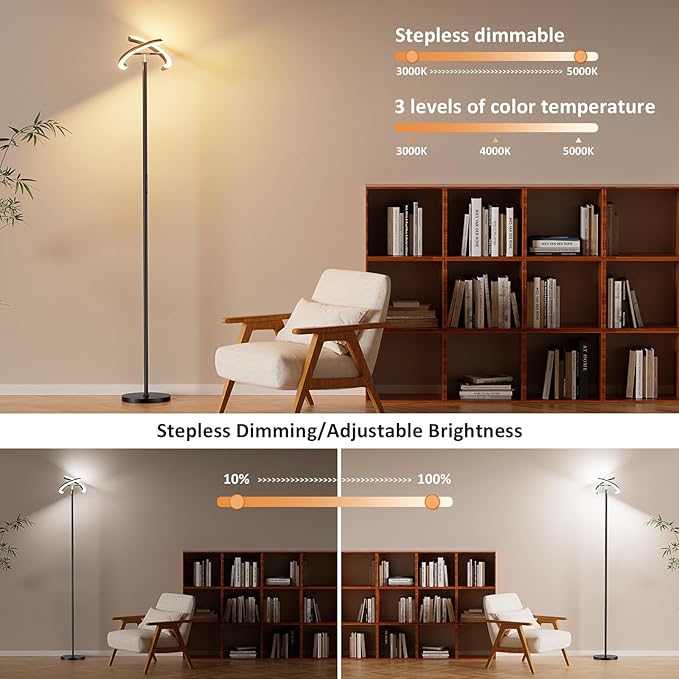 LED Floor Lamp - 70" Tall Modern Standing Lamp with 2 Rotatable Lights, Remote & Touch Control, 24W Bright Stepless Dimmable, Ideal for Living Room Bedroom Office(Black)