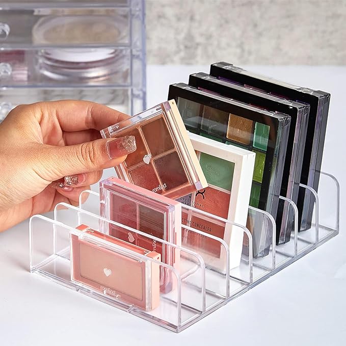 1pc Clear 7 Compartments Duty Multifunctional,Eyeshadow Palette Makeup Organizer Money Storage Rack,Desktop Cash Cosmetic Holder for Bathroom Vanity Countertop,Cosmetic Display Cases,Bags and Cases