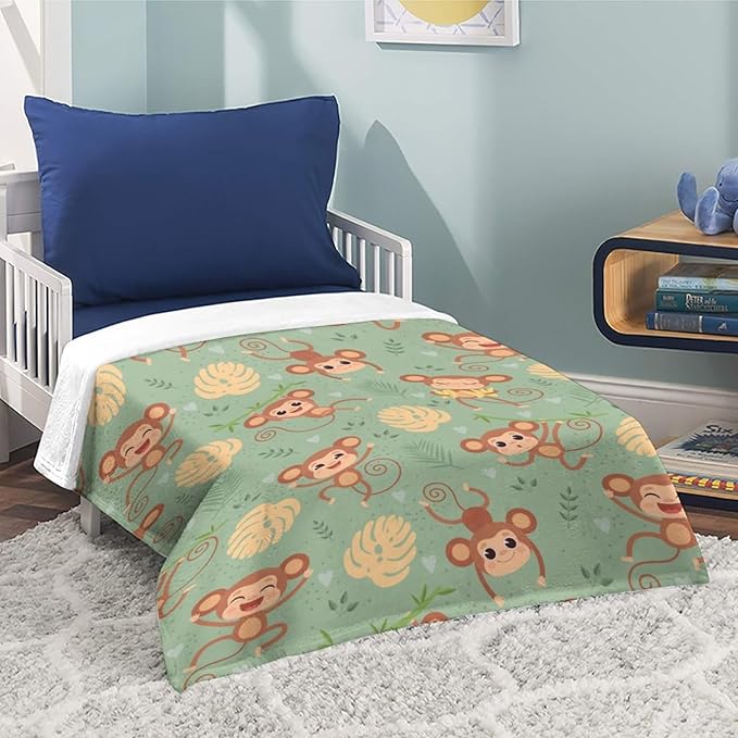 Wild Cute Animals Monkey Throw Blanket, Flannel Fleece Bed Blanket, Super Soft Cozy Fuzzy Plush Blankets for Couch Sofa Office Traveling Kids Bedroom Adults Living Room All Season, 80"x60"