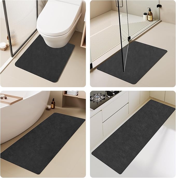 Black Bath Mat, Bathroom Rugs Non Slip Washable Thin Absorbent Quick Dry Bath Mat Fits Under Door Bathroom Floor Mat Perfect for Bath, Shower, or Sink 24"x36" Black