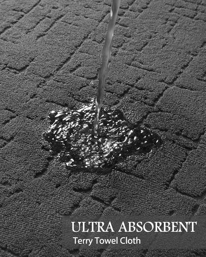 AMOAMI-Bath Mat-Absorbent Quick Dry Bathroom Floor Mats-Washable Rubber Backing Bath Mats for Bathroom Rugs Fit Under Door-Bath Rug for in Front of Sink Bathtub Shower Room, Dark Grey 20''x32''