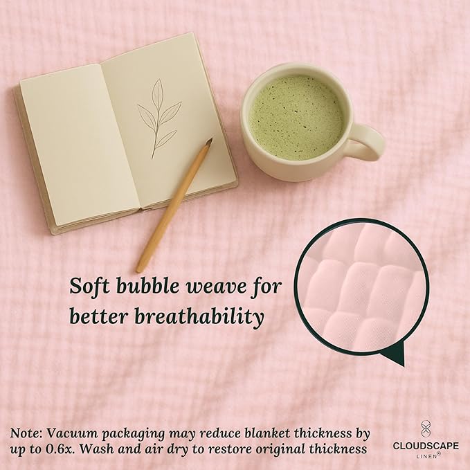 Soft 4 Layer Muslin Cotton Blanket King Size,100% Cotton Blanket, Lightweight and Breathable for All Season, Best for Spring, 92x108, Seashell Pink