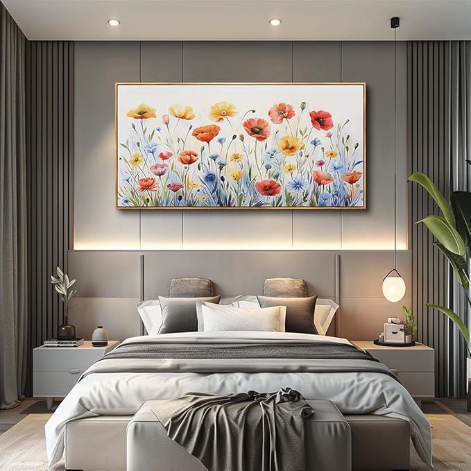 PHAOHUAXM Large Canvas Black Framed Wall Art Decor For Living Room Bedroom Abstract Ink-Wash Flower Painting Wood Frame Dining Room Farmhouse Wall Decorations Prints Posters Home Decor 24"X48"