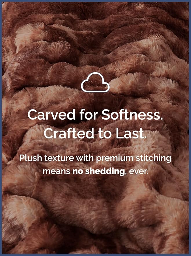 Fluffy Throw Blanket Queen Size - Faux Fur Throw for Couch or Bed - Plush Soft Extra Thick Faux Fur Rabbit Blanket - Comfy, Warm & Breathable - Luxury Minky Tie Dye Bedding - 90" x 90", Marble Brown