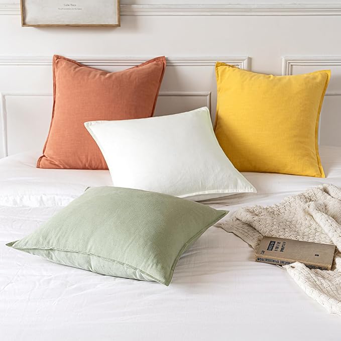 MIULEE Decorative Linen Euro Sham Pillow Covers 24x24 Coral Boho Farmhouse Neutral Couch Throw Pillows for Bed Pack of 2 Accent Modern Pillowcase Summer Sofa Livingroom Home Decor