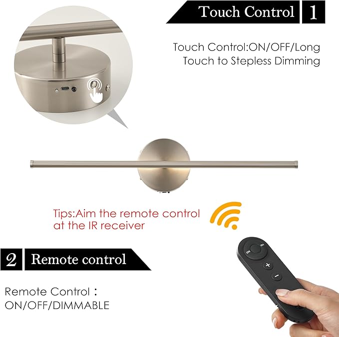 Battery Operated Wall Sconces with Remote Control, Dimmable Wall Sconces Set of Two, 350°Rotate, 3000K LED Nickel Wireless Wall Light for Living Room, Bedroom, Hallway, 20.4 Inch (2 Pack)
