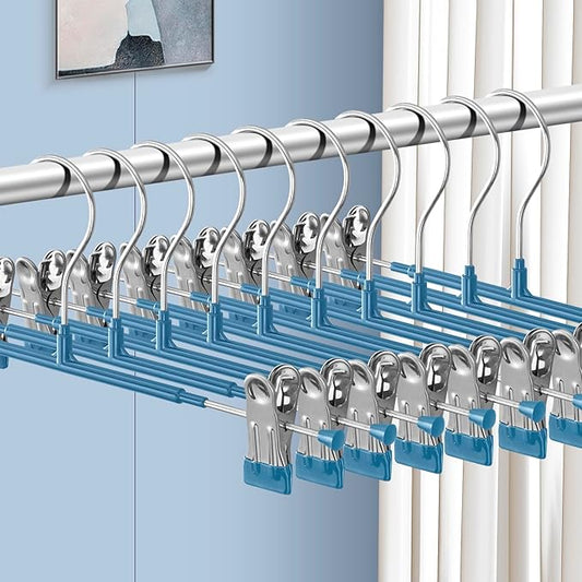 14Inch Blue Pants Hangers with Clips 20 Pack Adjustable Skirt Hangers for Women Non-Slip Trousers Hanger for Jeans Clothes Hangers for Pants Heavy Duty Space Saving Shorts Hangers