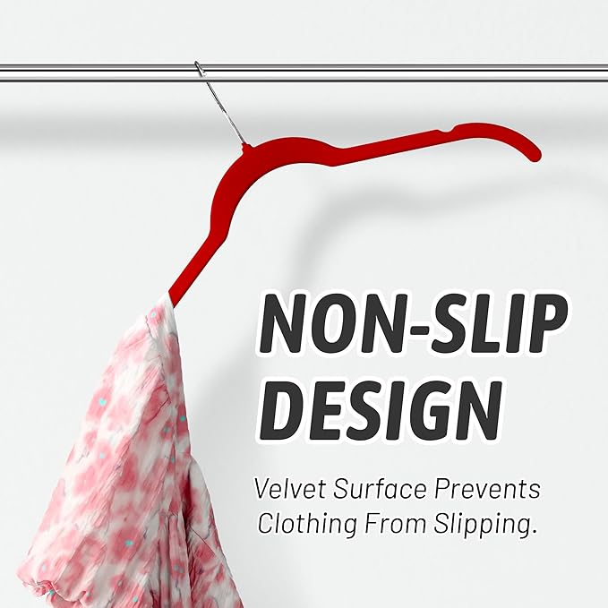 Velvet Hangers 50 Pack – Slim Non-Slip Flocked Hangers with 360° Swivel Hook, Space-Saving Closet Organizer for Dresses, Blouses, Coats(Red)