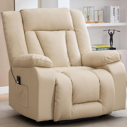 Oversize Dual Motor Power Lift Recliner for Adults, Electric Lift Chair with Heating and Massage, Waffle Leather Electric Recliner Chair with Side Pockets, Wide Recliner for Living Room