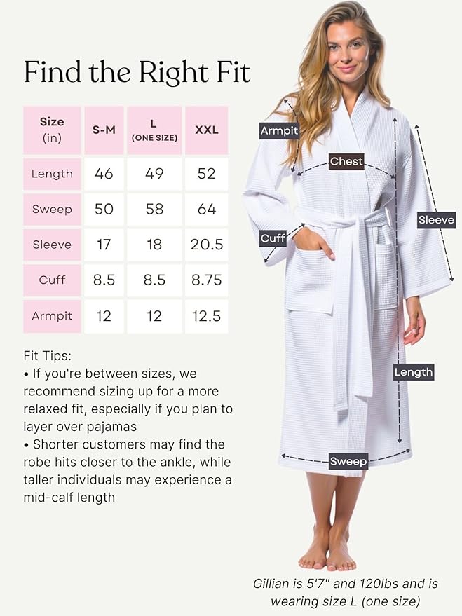 Turquaz Lightweight Full-Length Robes For Women Waffle Kimono Bathrobe - Soft, Fast-Drying, Long-Lasting Cotton Blend Unisex