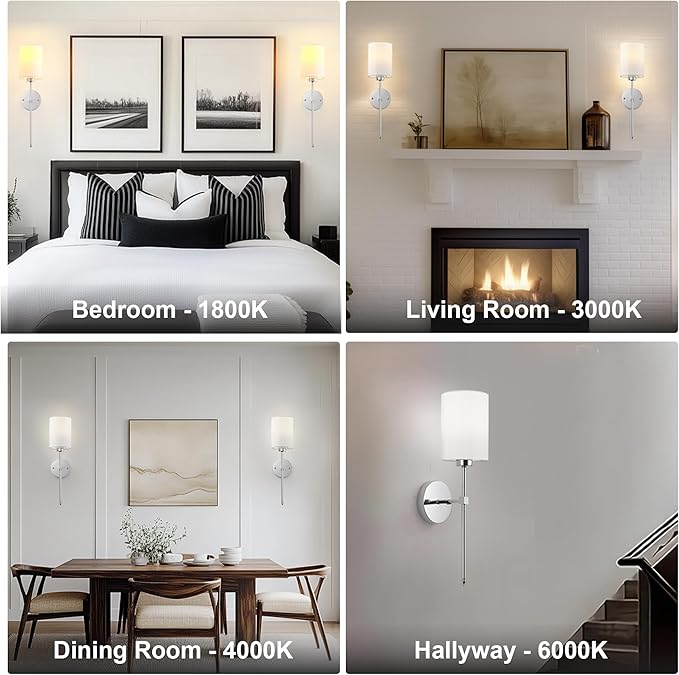 Battery Operated Wall Sconces Set of Two,Wireless Rechargeable Wall Light With Remote Control, Dimmable, Amber Light/Warm White/Natural White/Daylight/RGB,Timer,for Living Room,Bedroom,Entryway,Chrome