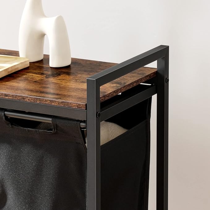 HOOBRO Laundry Sorter 4 Sections, Laundry Hamper with Wheels, 4 × 10.5 Gal (40 L), Rolling Laundry Basket, Pull-Out and Removable Oxford Fabric Bags, Rustic Brown and Black BF04XY01