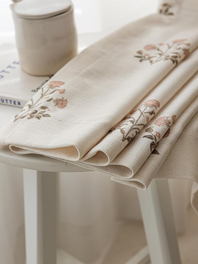 Linen Blend Pinch Pleated Curtains for Living Room, Bedroom, Dining Room - Light Filtering Curtains 2 Panels Set - Luxury and Modern Floral Printed Design - Beige White, 30" W x 84" L