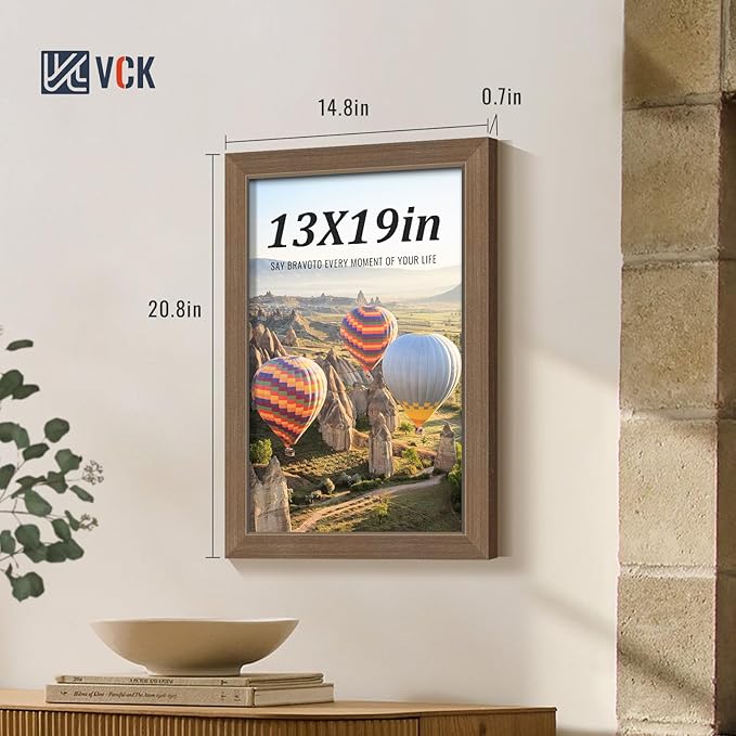 VCK 13x19 Brown Picture Frames 3 Pack, High-End Wood Wide Border Poster Frame, Multi-Directional Display Family Photos, Office Prints, Studio/Gallery/Home Artwork