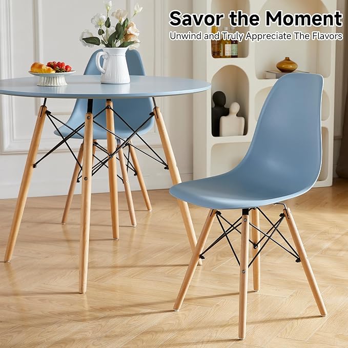 Round Dining Table Set for 4 31.5" Wood Dinner Table Circle Dining Table Kitchen Table Chairs Set of 4 with Wood Strip Base for Kitchen Living Room Space Saving Apartment(Blue)
